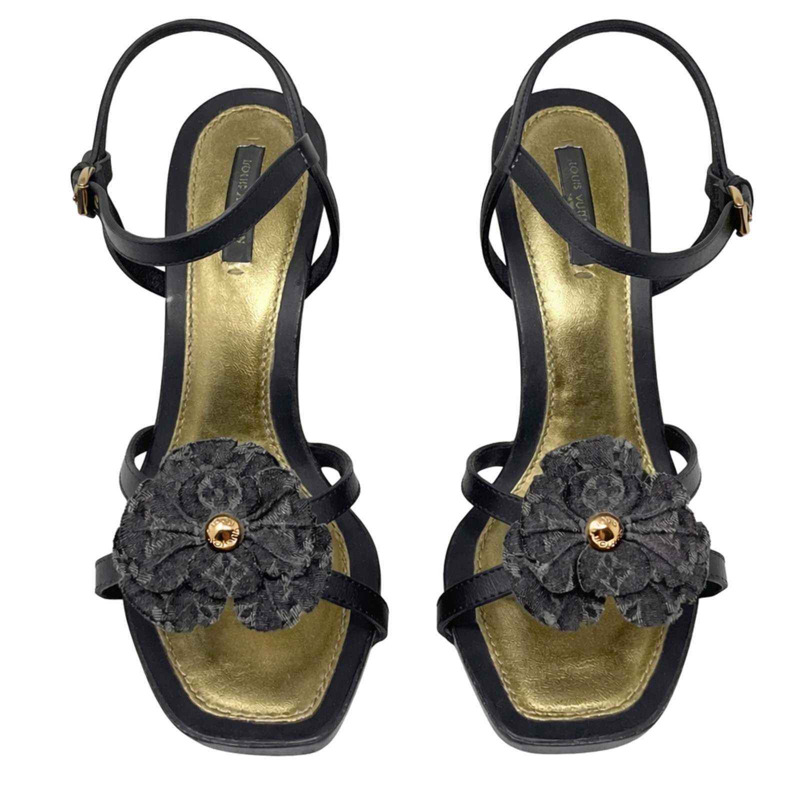 Louis Vuitton Platform Heels Black Leather Sandals Eu 38.5 Y2k